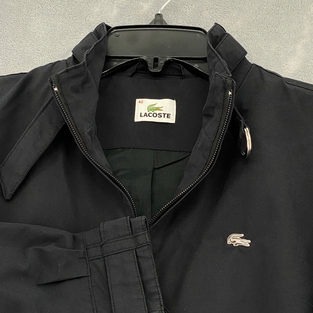 Lacoste Womens 42 Black Full Zip Harrington Jacket Stand Collar Silver Logo